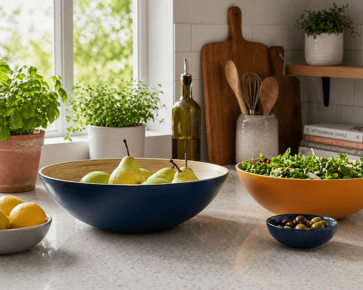Bamboo Large Wooden Fruit Bowl, 30cm Blue - Image 6