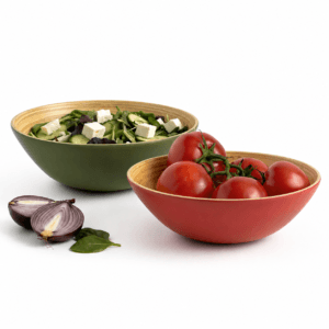 Bamboo Bowl Set 22cm Wooden Serving Bowls