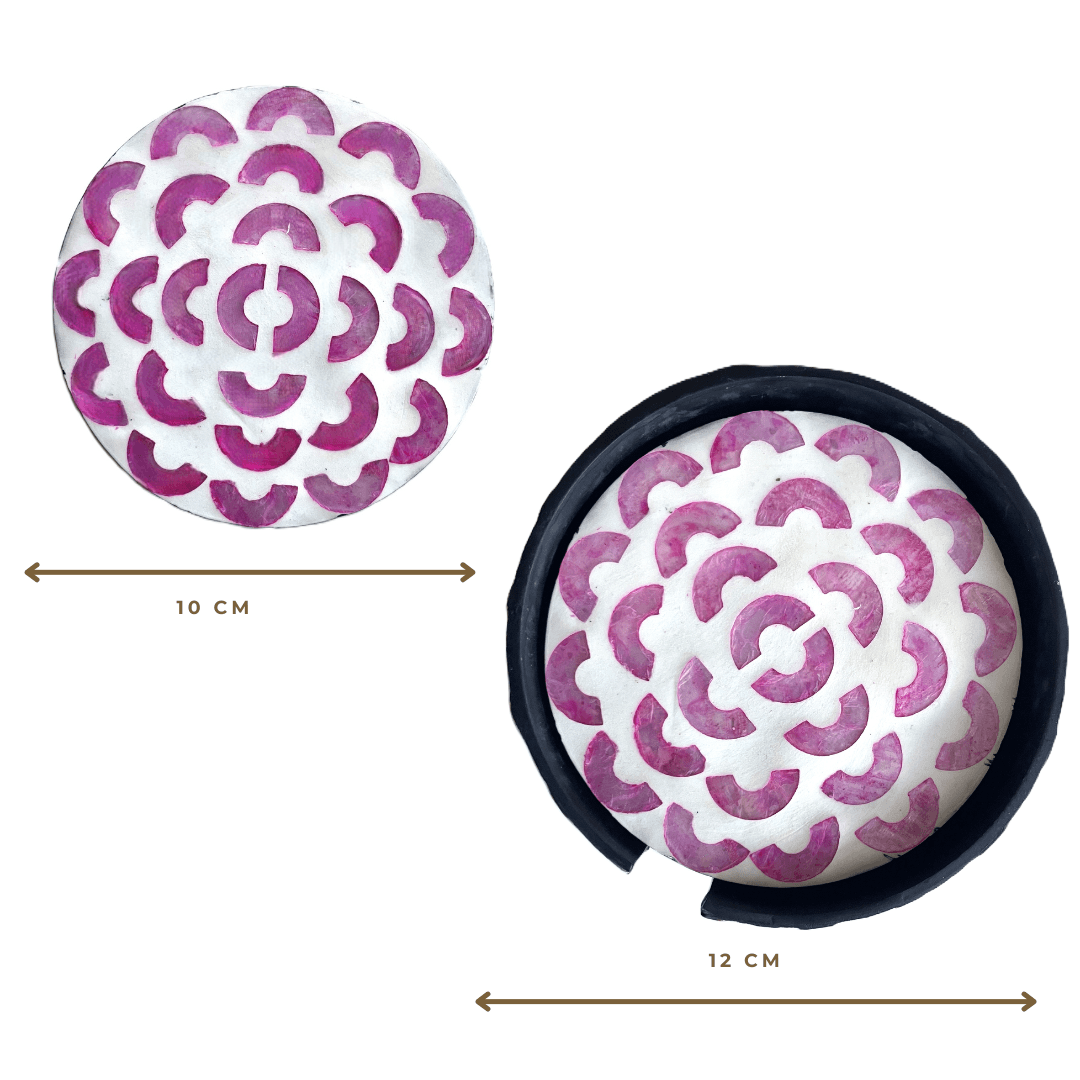 Mother of Pearl Coaster Set of 6 with Holder Box, Pink - Image 4