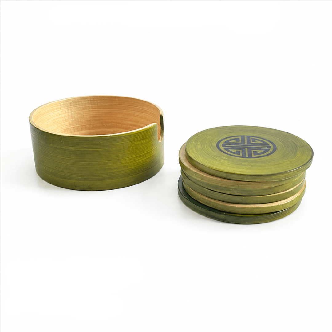 Bamboo Coasters Set of 6 Round Non Slip Drink Mats - Image 6